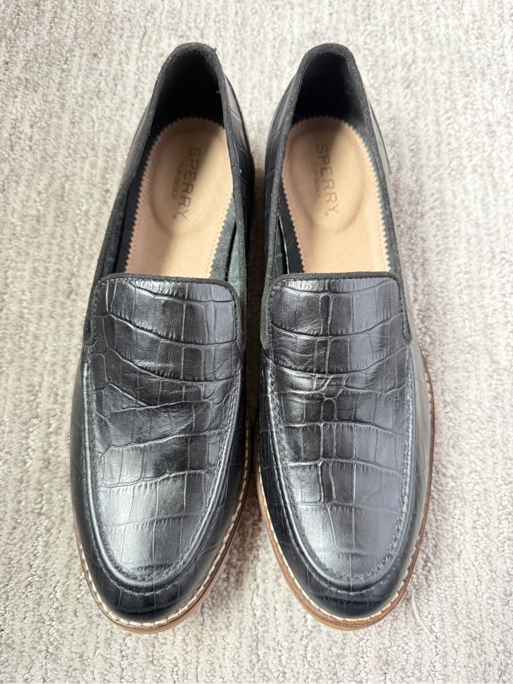 Sperry Black Fairpoint Croc-Embossed Slip-On Loafers Women’s